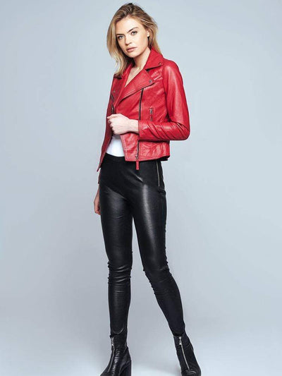 Biker Style Red Leather Jacket