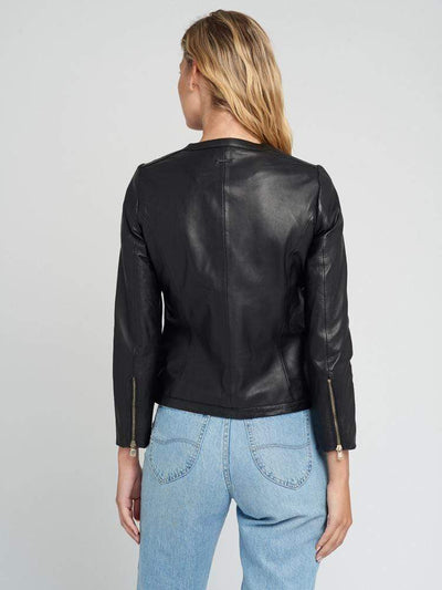 Sculpt Australia womens leather jacket Black Crew neck bomber leather jacket