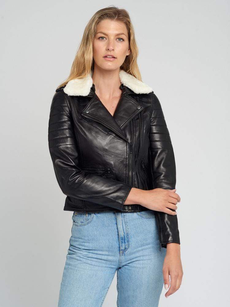 Sculpt Australia womens leather jacket Black Fur Collared Leather Jacket