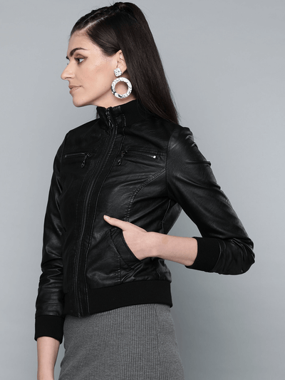 Sculpt Australia womens leather jacket Black Solid Bomber Leather Jacket