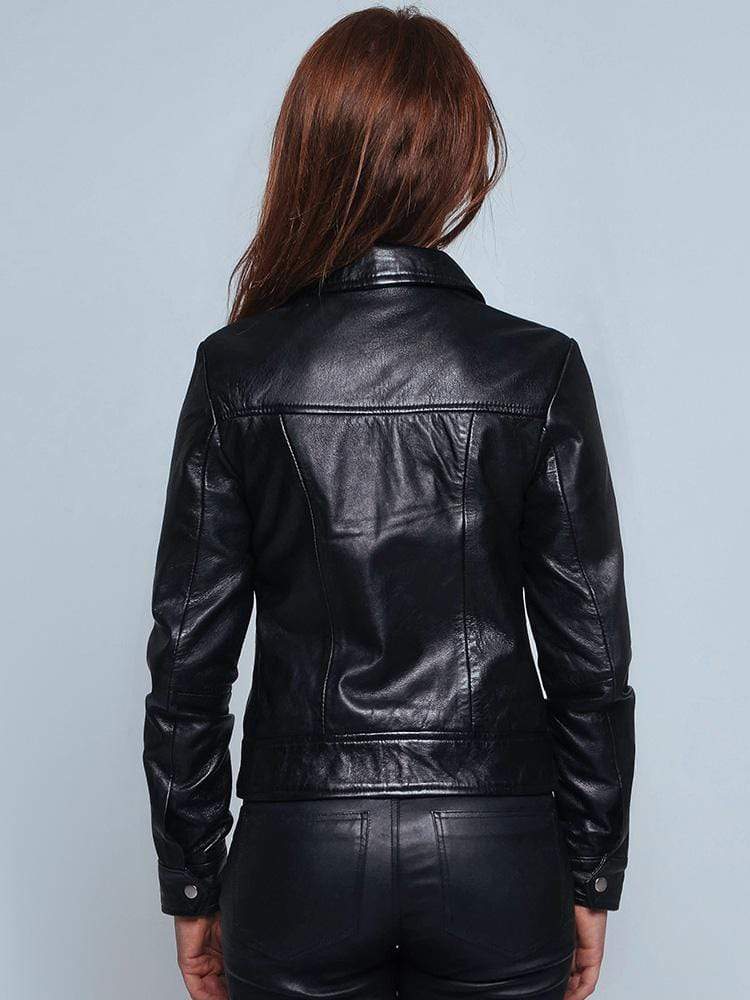 Black Turn-down Collar Leather Jacket
