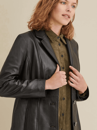 Button Down Notch Collar Leather Jacket