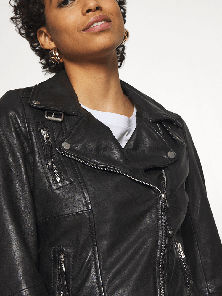 Cathy Lapel Collar Leather Jacket