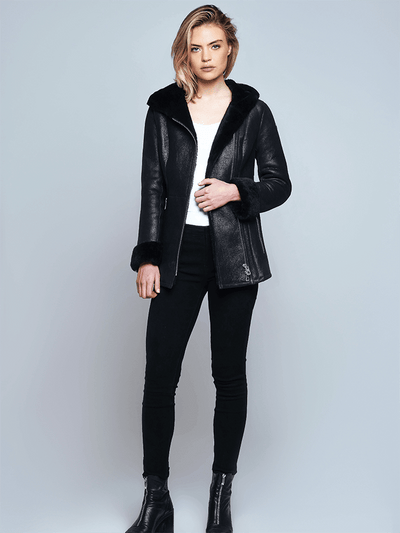 Claire Black Shearling Leather Jacket