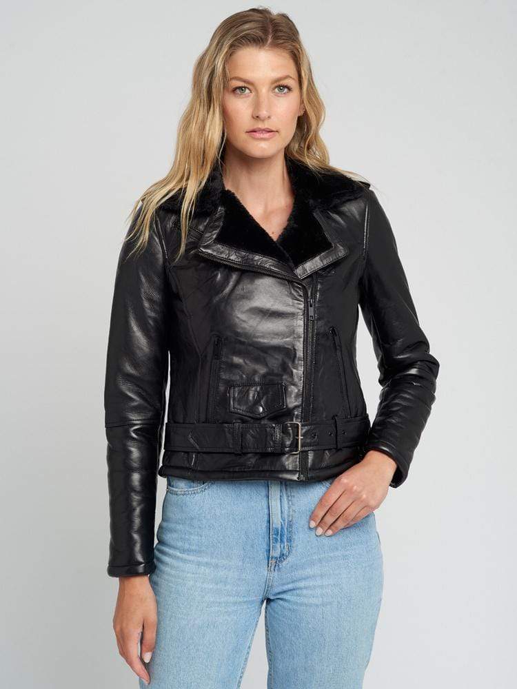 Sculpt Australia womens leather jacket Clara Black Fur Leather Jacket