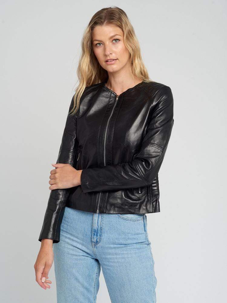 Sculpt Australia womens leather jacket Crew Neckline Black Leather Jacket