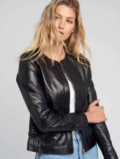 Sculpt Australia womens leather jacket Crew Neckline Black Leather Jacket