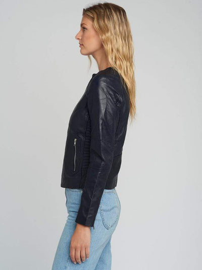 Sculpt Australia womens leather jacket Crew Neckline Blue Leather Jacket