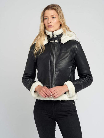 Sculpt Australia womens leather jacket Delia Detachable Fur Hood Leather Jacket