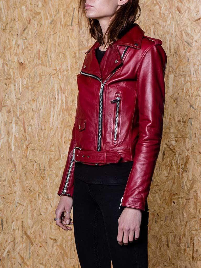 Diane Red Biker Leather Jacket