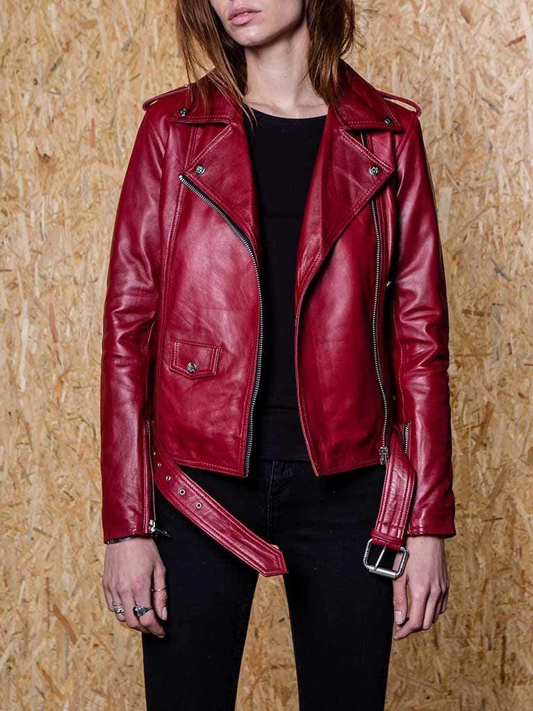 Diane Red Biker Leather Jacket