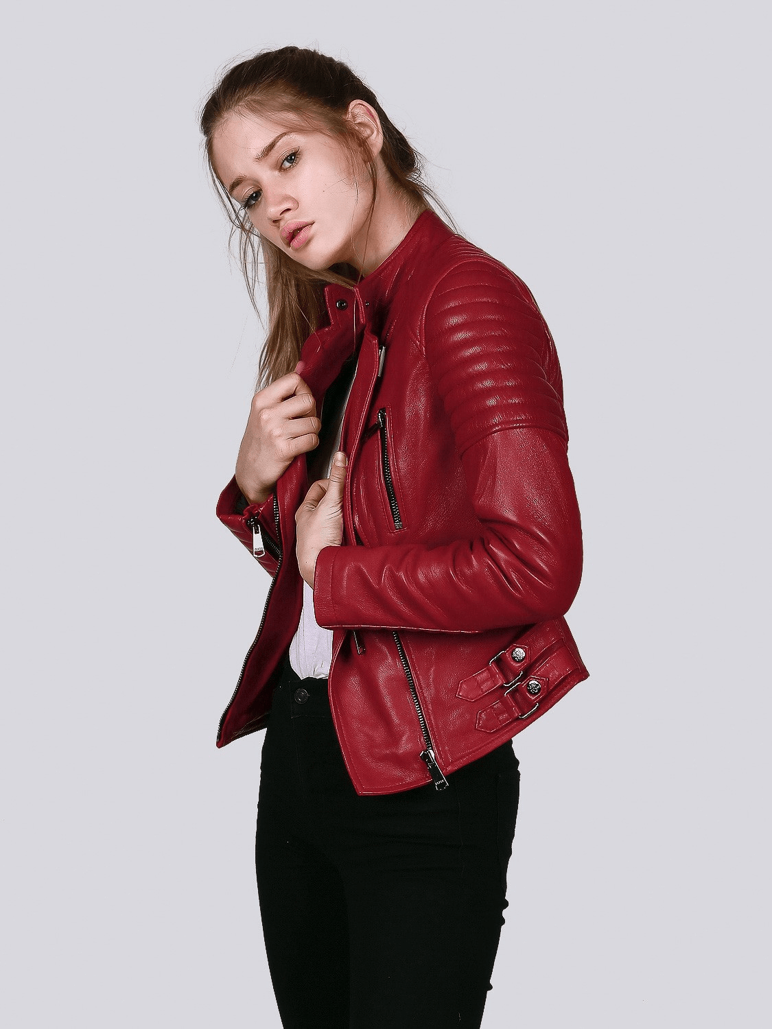 Ella Red Biker Leather Jacket