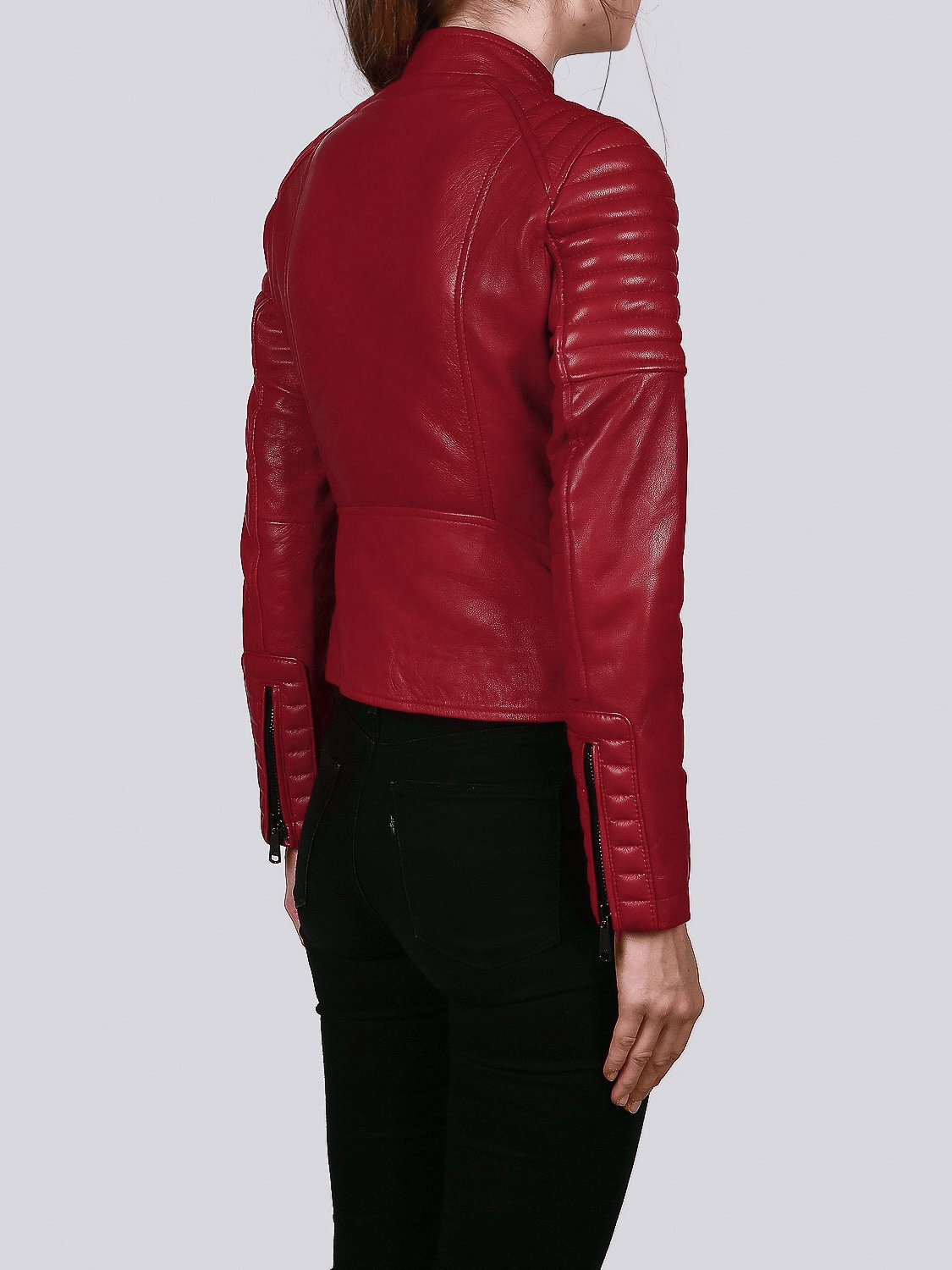Ella Red Biker Leather Jacket