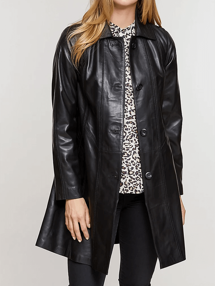 Eva Collared Leather Coat
