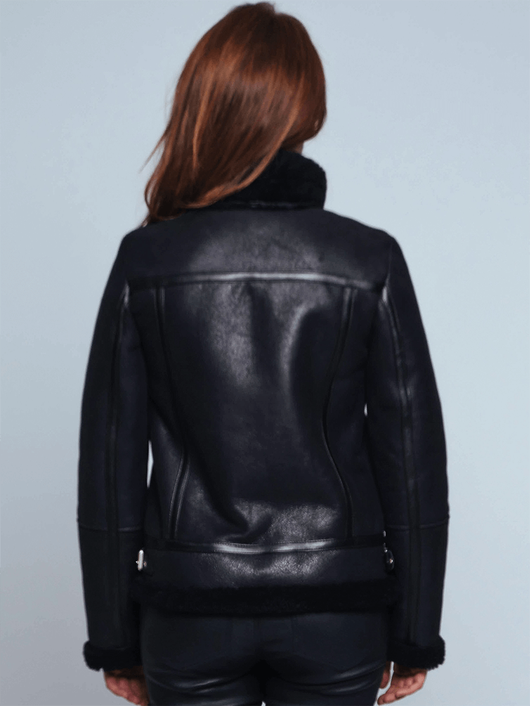 Hannah Black Shearling Leather Jacket