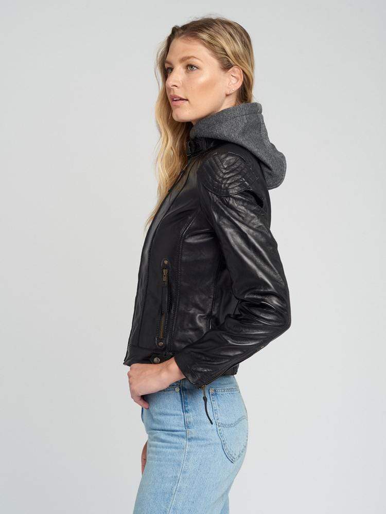 Sculpt Australia womens leather jacket Indiana Black Hooded Leather Jacket