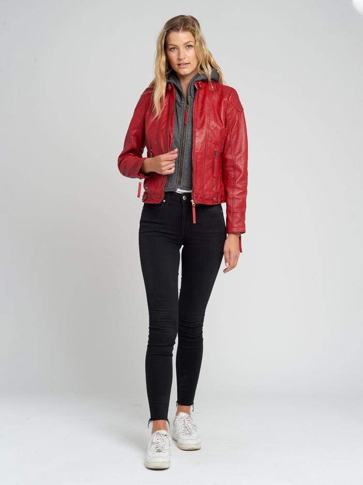 Sculpt Australia womens leather jacket Indiana Red Hooded Leather Jacket