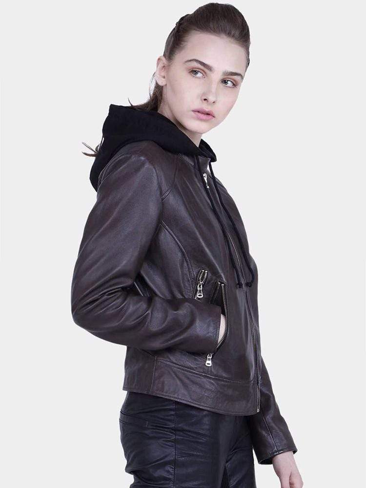 Sculpt Australia womens leather jacket Kathy Brown Hooded Leather Jacket