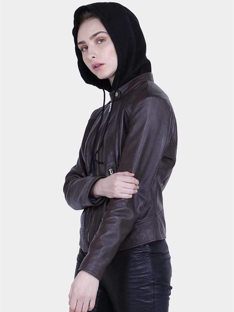 Sculpt Australia womens leather jacket Kathy Brown Hooded Leather Jacket