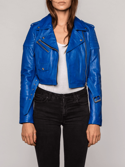 Lily Blue Biker Leather Jacket