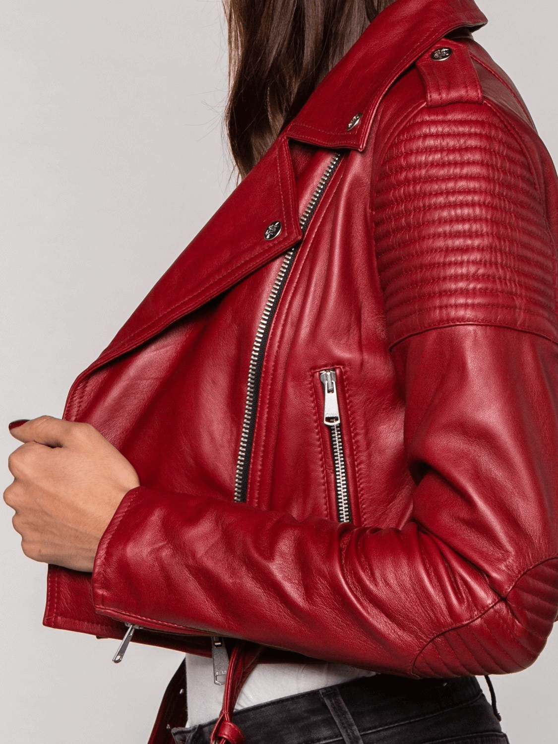 Lily Red Biker Leather Jacket