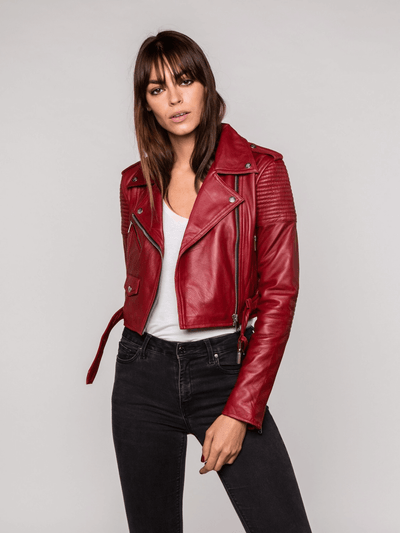 Lily Red Biker Leather Jacket