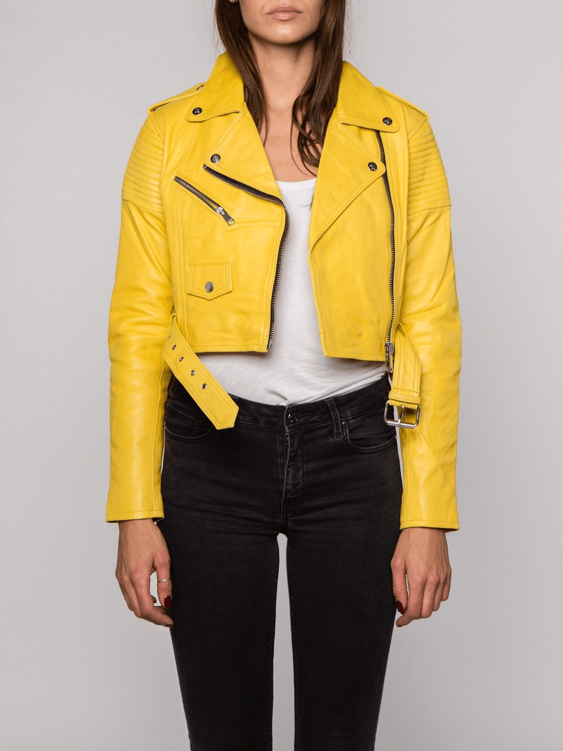 Lily Yellow Biker Leather Jacket