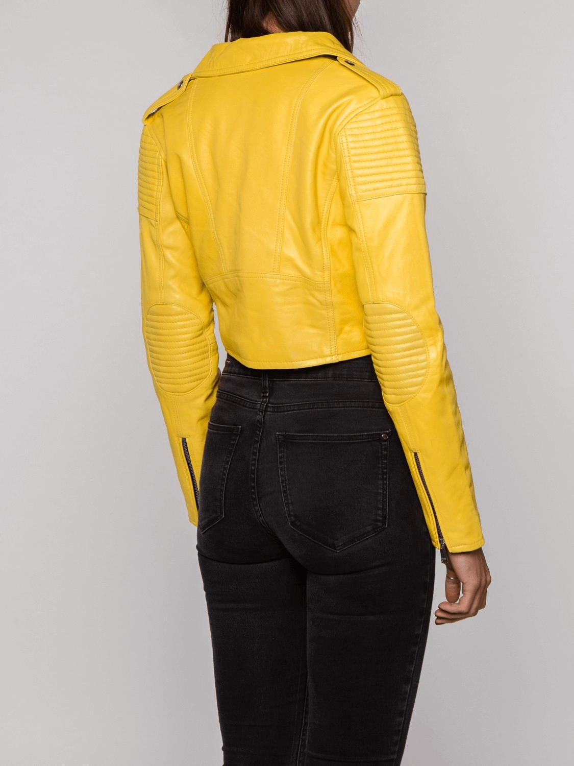 Lily Yellow Biker Leather Jacket
