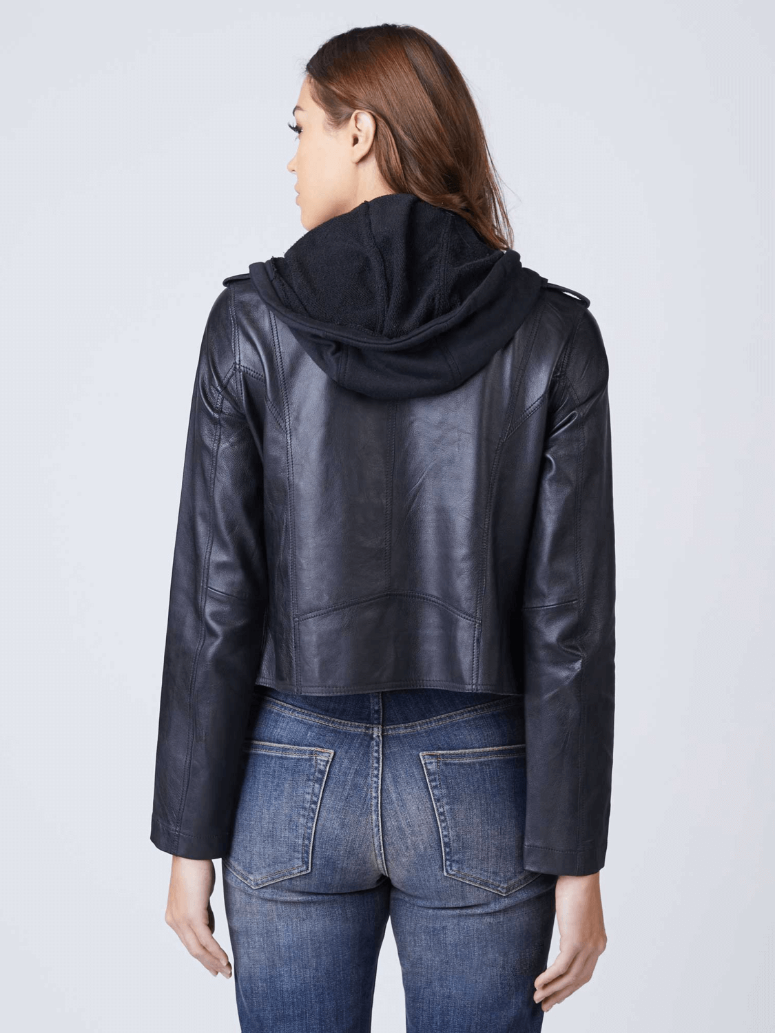 Liza Black Hooded Leather Jacket