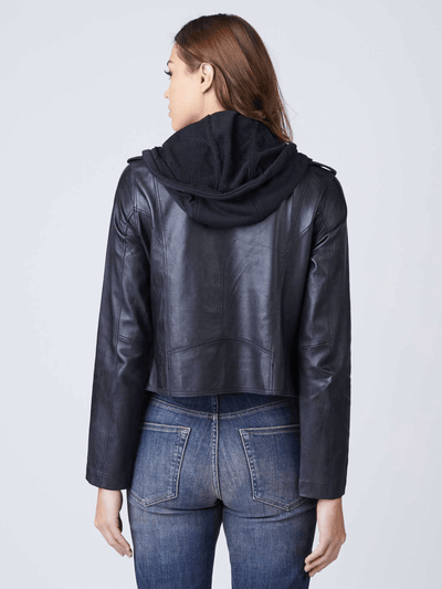 Liza Black Hooded Leather Jacket
