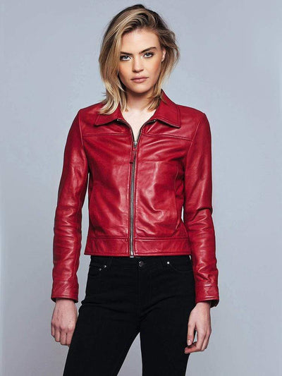 Red Turn-down Collar Leather Jacket