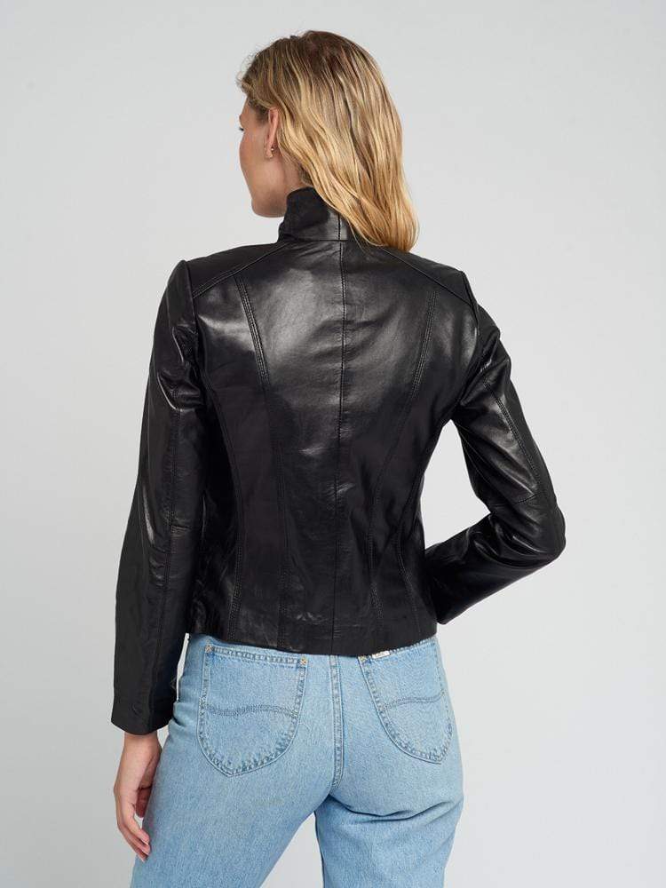 Sculpt Australia womens leather jacket Scuba Collar Black Leather Jacket