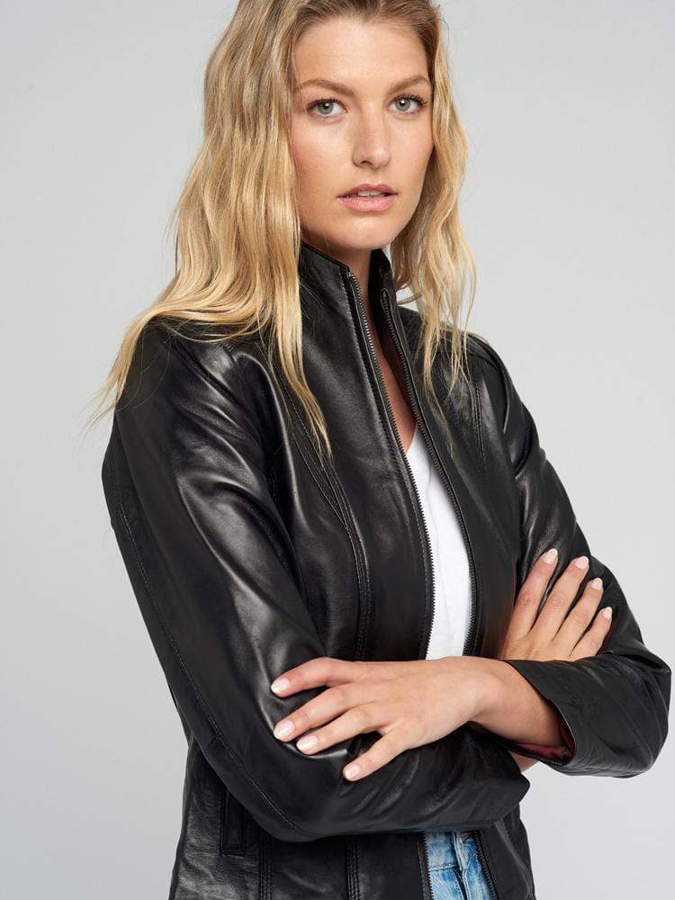 Sculpt Australia womens leather jacket Scuba Collar Black Leather Jacket