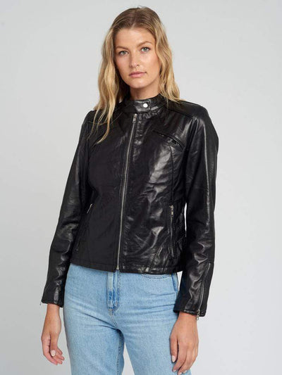 Sculpt Australia womens leather jacket Snap Tab Collar Black Leather Jacket