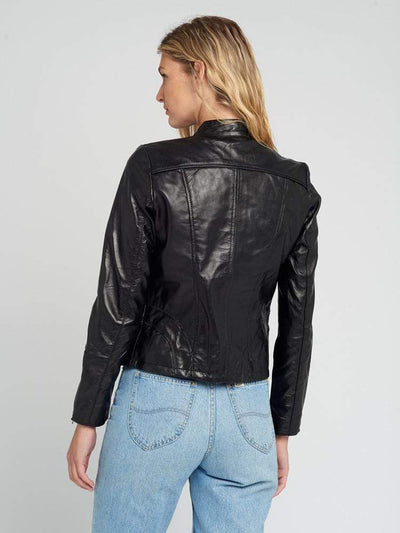 Sculpt Australia womens leather jacket Snap Tab Collar Black Leather Jacket