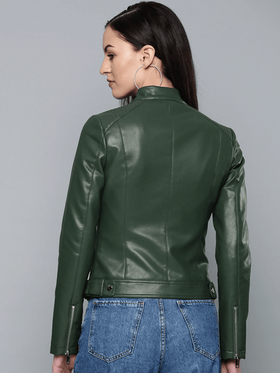Sculpt Australia womens leather jacket Snap Tab Green Leather Jacket