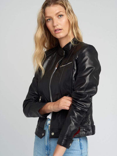 Sculpt Australia womens leather jacket Tab Collar Black Leather Jacket