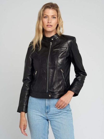 Sculpt Australia womens leather jacket Tab Collar Black Leather Jacket