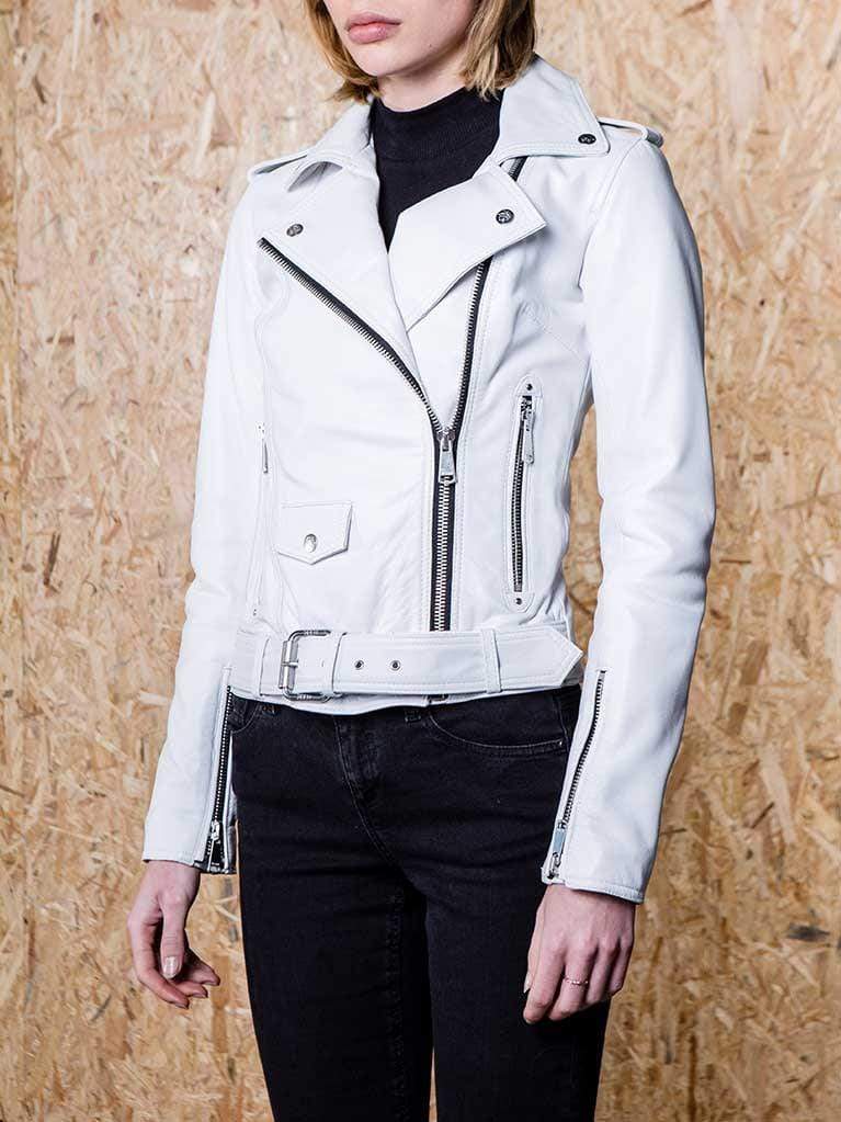 Diane White Biker Leather Jacket